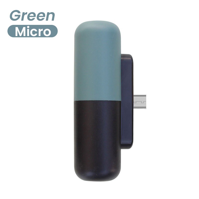Mini batterie d'alimentation Capsule pour iPhone 11 12 Pro Max Portable 3300mAh batterie externe d'urgence chargeur de batterie téléphone Powerbank: Green for micro usb