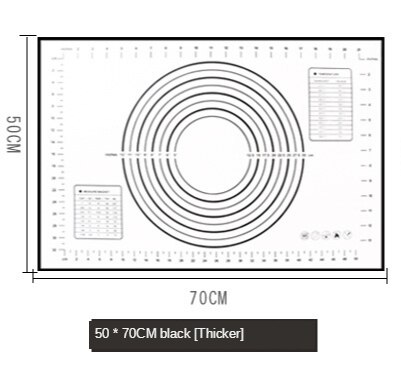 Silicone Baking Mat Kneading Mat Pizza Dough Maker Pastry Kitchen Gadgets Cooking Tools Utensils Bakeware Kneading Accessories: Thicker Black50x70cm