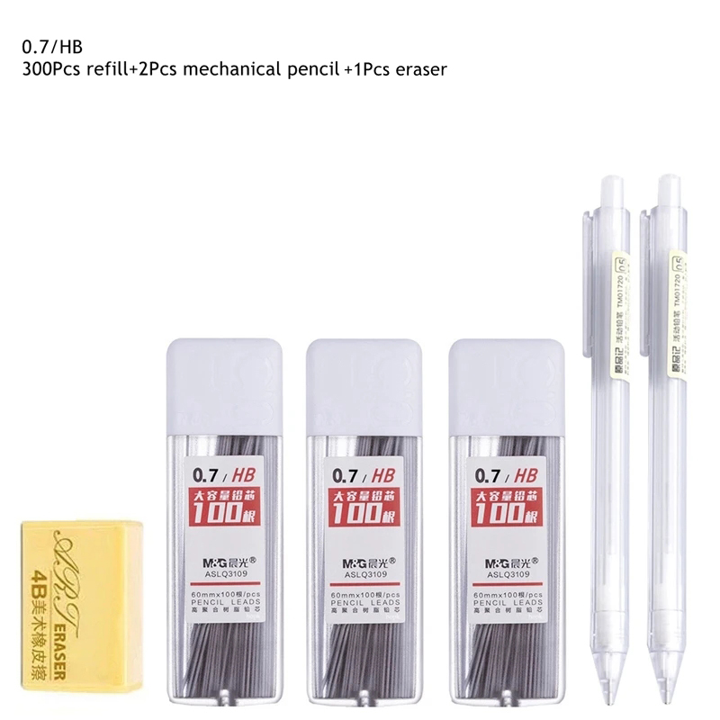 0.5/0.7mm Automatic Pencils Set HB/2B Refill Mechanical Pencil For Drawing Sketching Students School Supplies Cute Stationery: light yellow