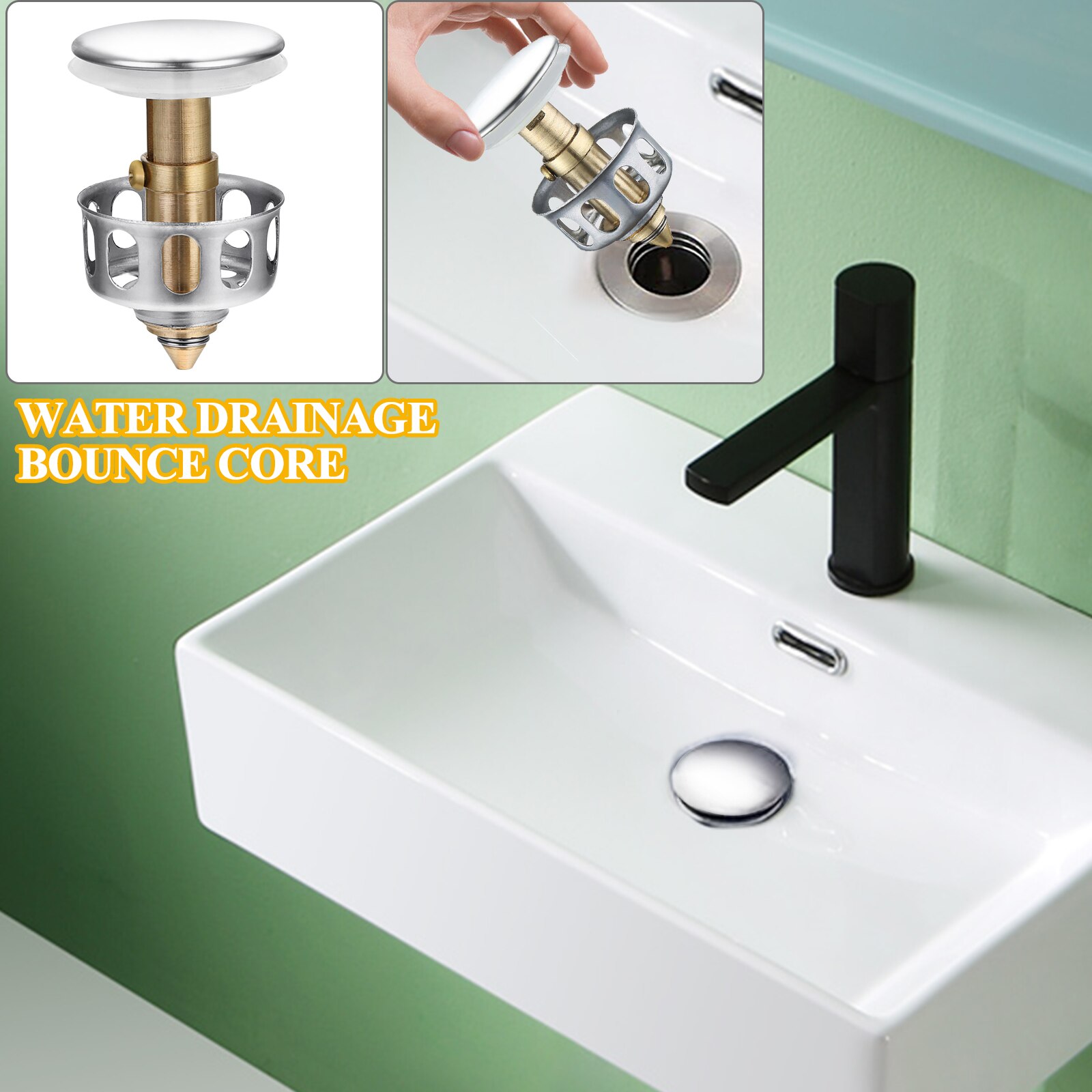 Wash Basin Bounce Drain Filter Universal Stainless Steel Push-Type Bounce Core Leaking Plug Accessories Kitchen Sink Seal Draine