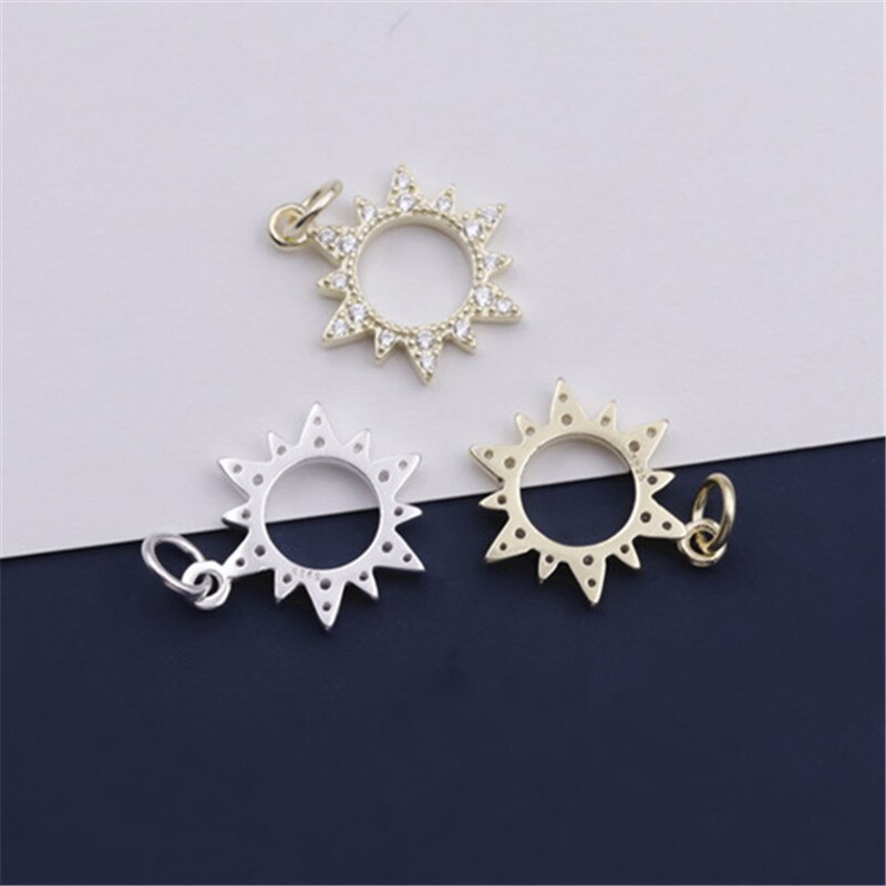 Argento Sterling 925 fantasia zircone pavimentato sole ciondola gli amuleti Entrie S925 collana in argento pendenti gioielli fai da te fare regalo di natale