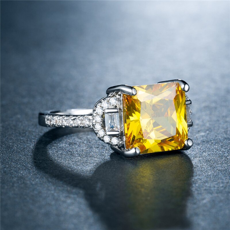 Huitan retro Cocktail Party Ring Band Mit kubisch Platz Kristall Stein Schneiden Luxus Hochzeit Engagement Schmuck Ring