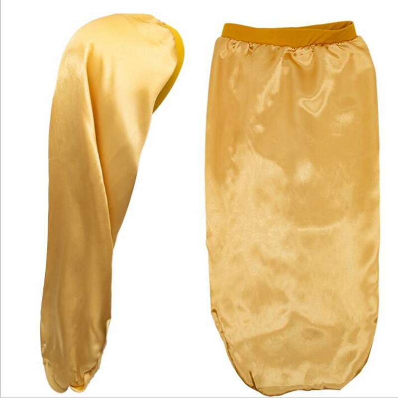 Afrikaanse vrouwelijke zijden tulband hoofddoek lange mutsen voor vrouwen slaapmuts satijnen print haar muts vlecht slouchy hoed tb -83b: Goud