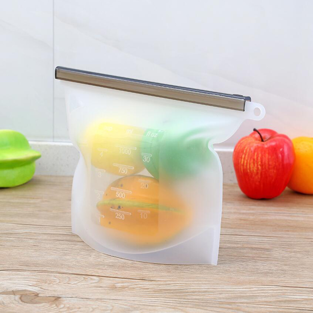 1pc Kitchen Fresh Zip lock Bag Reusable Silicone Food Freezer Storage Ziplock 17.5*23cm: Clear