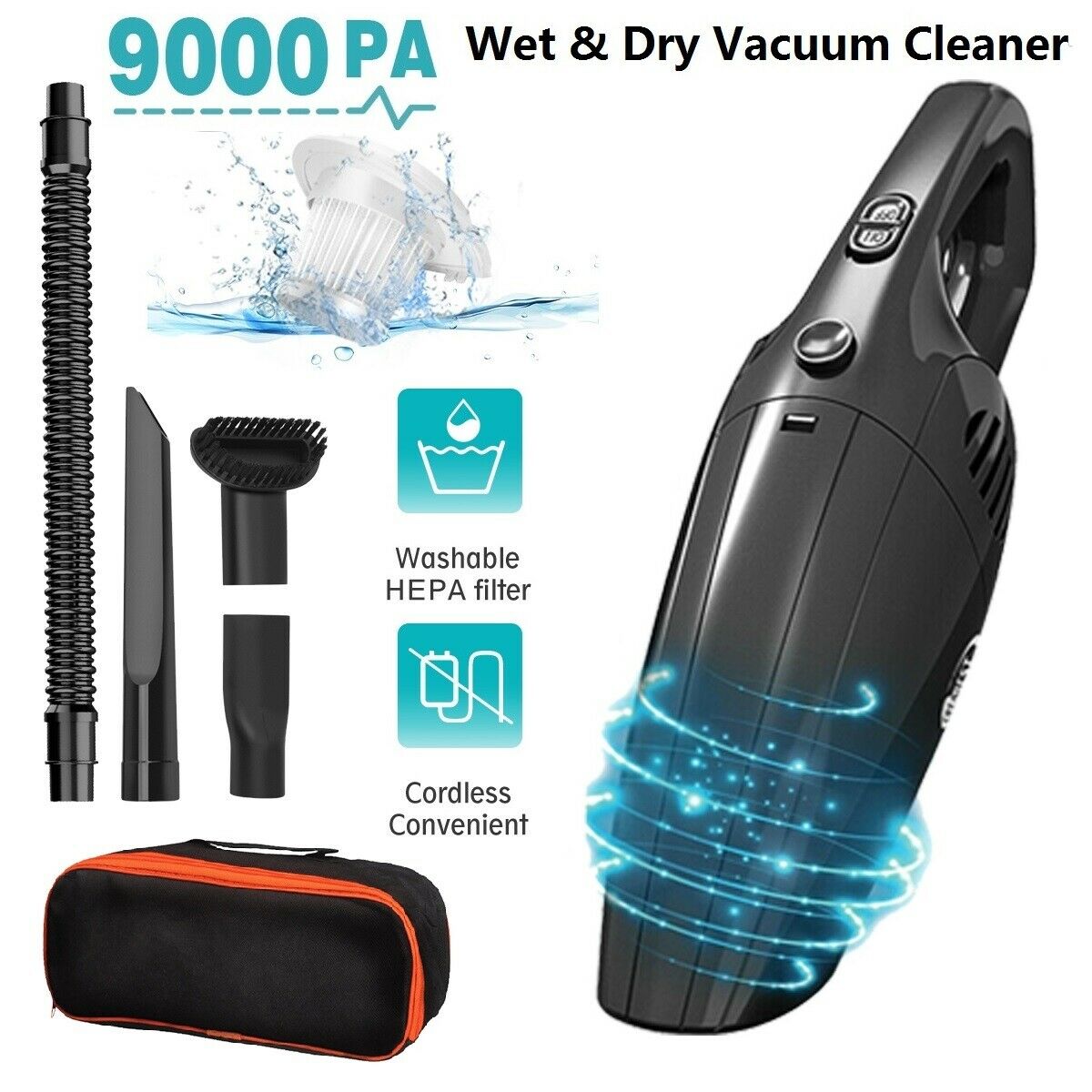 9000pa Portable HandHeld Vacuum Cleaner Cordless Home Car Pet Hair Rechargeable Car Vacuum Cleaner Wet&Dry 120W Cleaner