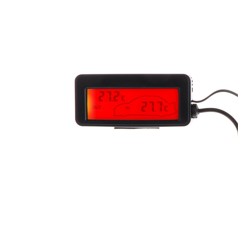 Auto Binnen Buiten Thermometer Mini Digitale Auto Lcd Display Indoor Outdoor Thermometer 12V Voertuigen 1.5M Kabel Sensor: Red