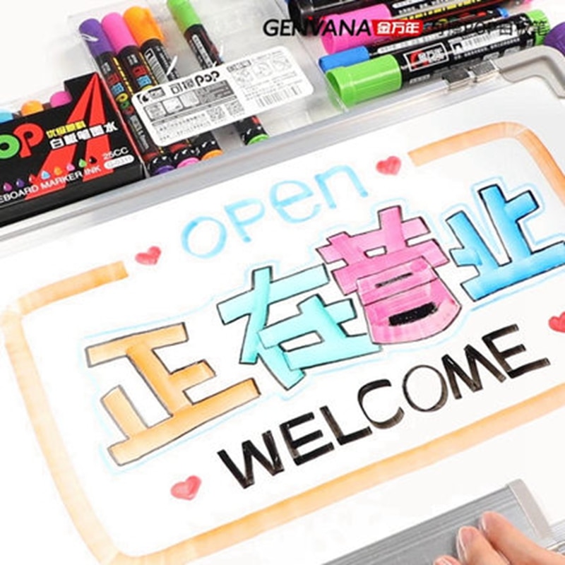 WISSEN Pop Whiteboard Marker/Tinte 8 Farben 5/12mm Wasser-basierend Wiederholt Füllung Löschbaren Stift Werbung/Poster Stift G-0622/0625/0311