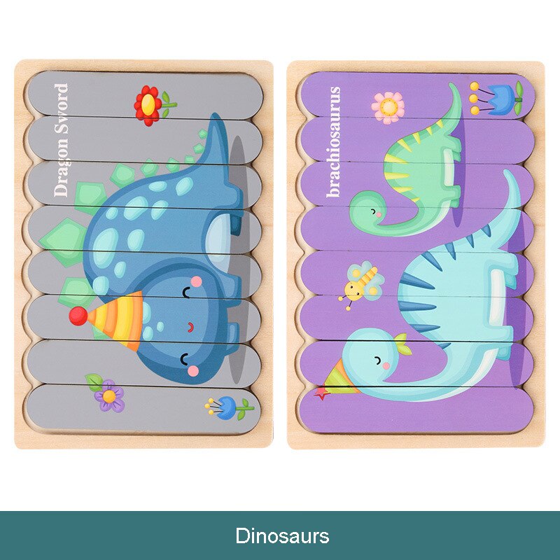 3D drewniane Puzzle dwustronne kreatywne poznanie taśmy układanki Montessori wczesne zabawki edukacyjne dla dzieci dzieci dziecko: L