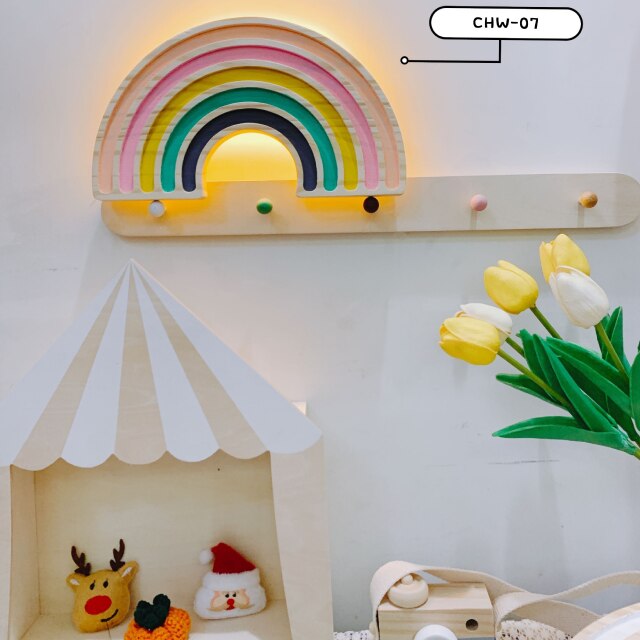 Nordic Style Handmade Painted LED Rainbow Building Blocks Rainbow Night Light Wall Hanging Rainbow Lamp Kid's Room Decor Props: 07