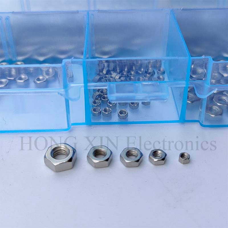 250Pcs/set Nickel Plated M1.6 M2 M2.5 M3 M4 Carbon Steel Hex Nut Assortment Kit Hexagon Nuts Metric Thread Assortment Kit