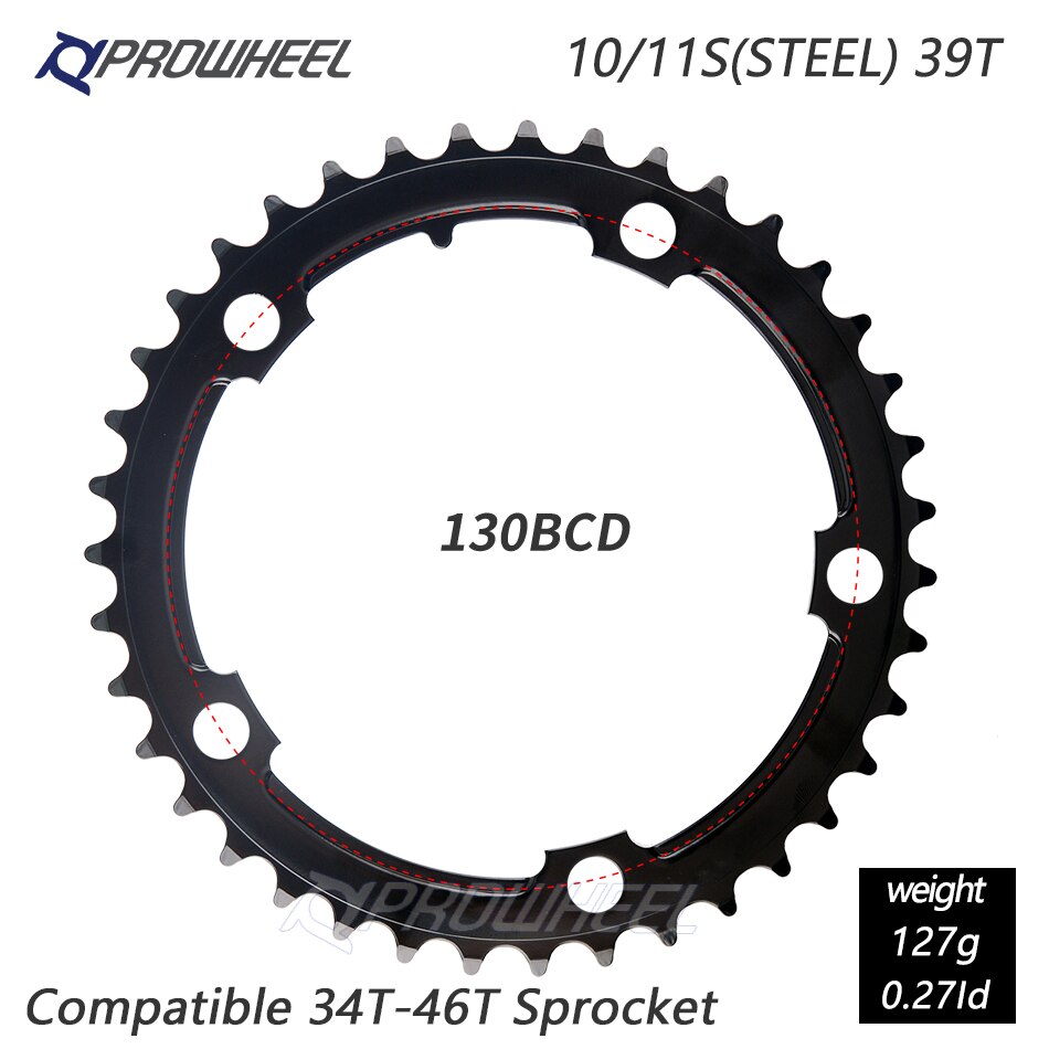 Prowheel Racefiets Kettingblad 110/130BCD 34/39/50/53T Tandwiel AL-7075 Cnc 8/9/10/11 Speed Chainwheel Crankstel Tandplaat Onderdelen: 5h 130bcd 39t Steel