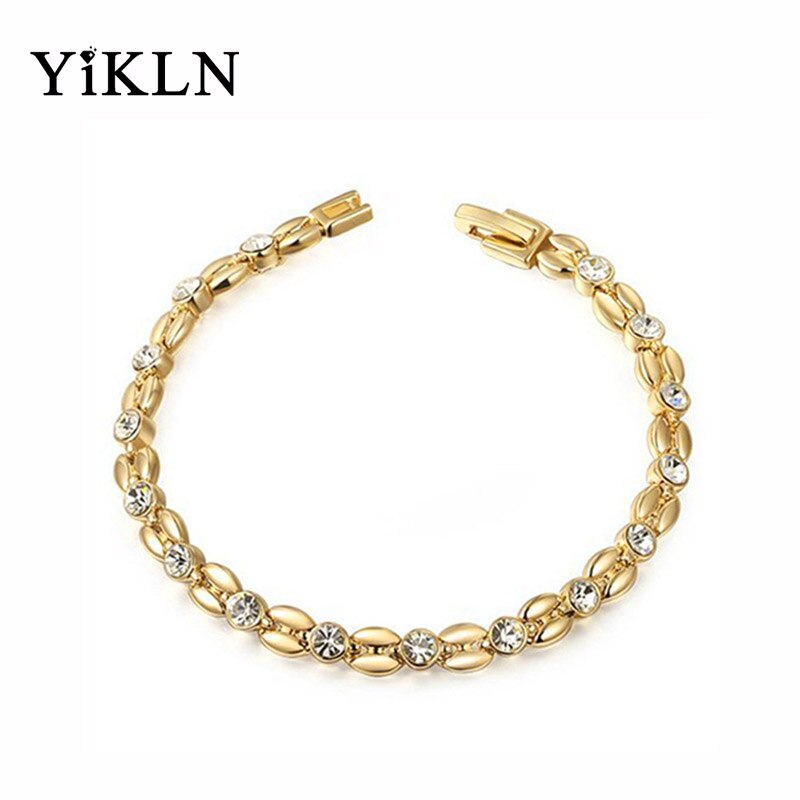 YiKLN Rose Gold Color Inlay Cubic Zirconia Wheat-shaped Bracelets & Bangles Jewelry Austrian Crystal Bracelet L2060802490: Gold-color