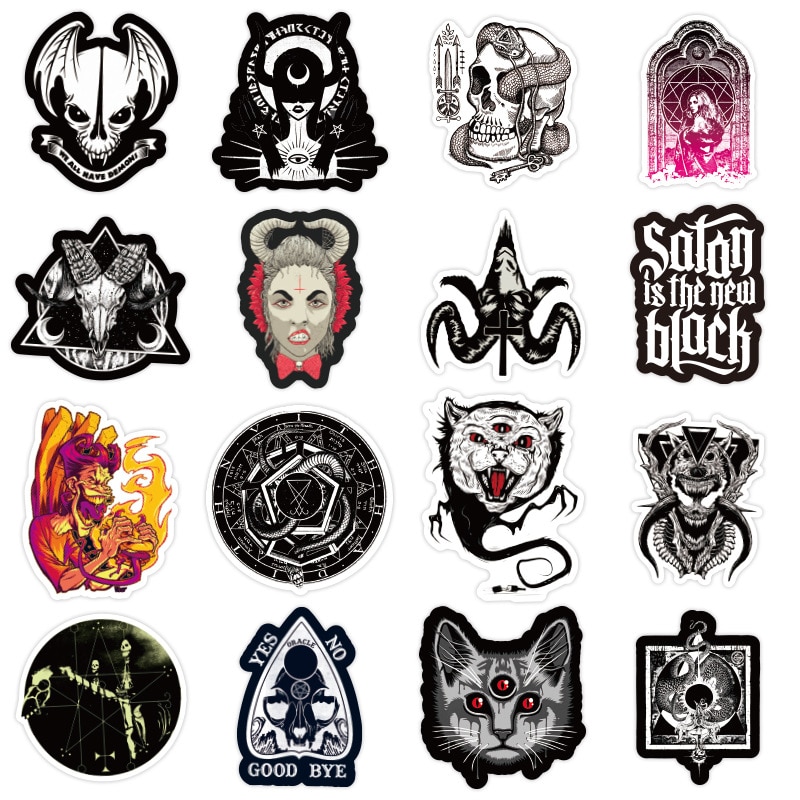 10/30/50PCS Gothic Demon Black and White Punk Style Gothic Graffiti Sticker Witch Waterproof Trolley Case Sticker