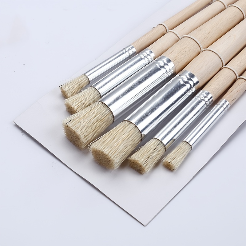 Juego de pinceles de pintura con plantilla, mango de madera de pelo de cerdas, perfecto para manualidades, pintura acuarela, al óleo y acrílica, 3/6/12/18 Uds.: BLANCO