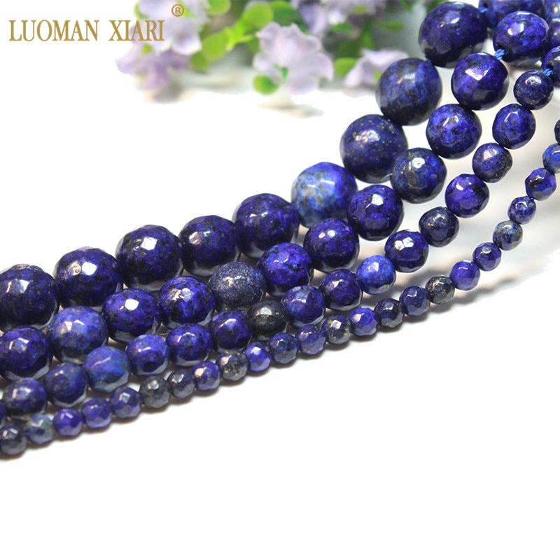 Fine Faceted Lapis lazuli Round Natural Stone Beads For jewelry Making DIY Bracelet Necklace 4/6/8/10/12MM Strand 15''