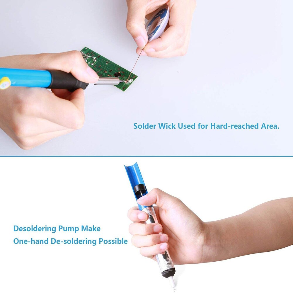 Desoldering Pump 7.5 inches 19cm Manual Vacuum Solder Sucker Removal Hand Tool Aluminum Plastic Silver Blue