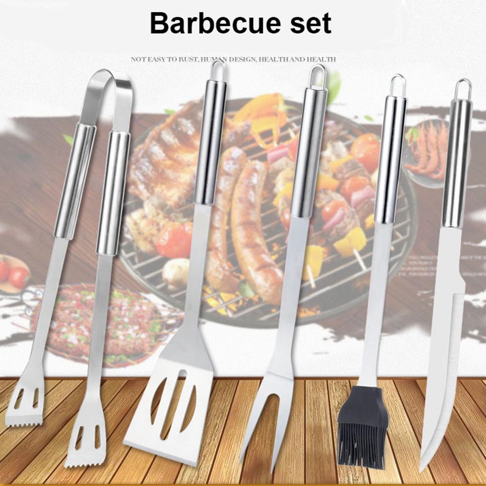 BBQ Set Stainless Steel Utensils Kit Outdoor Grill Tools Cases 5 Piece 40DC20