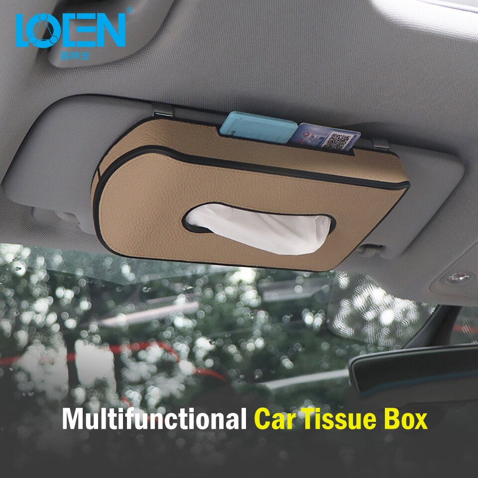 Caja de pañuelos de cuero PU para coche, soporte para visera solar, reposabrazos, colgante, tipo bloque, almacenamiento de servilletas de asiento, color negro y Beige, 1 unidad