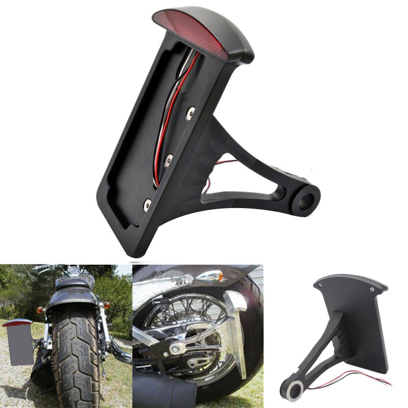 Soporte de matrícula lateral Vertical para motocicleta, 12V, eje de luz trasera para picadora de hierro personalizada: Default Title