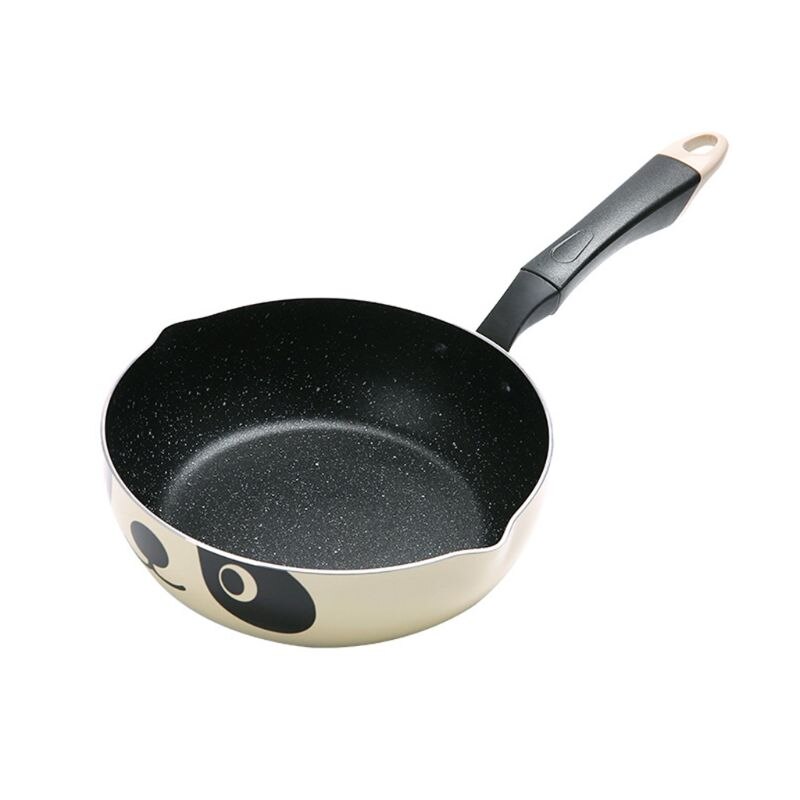 20Cm Japanse Stijl Leuke Panda Gedrukt Non-stick Koekenpan Rookloze Aluminium Kleine Wok Voor Thuis Keuken