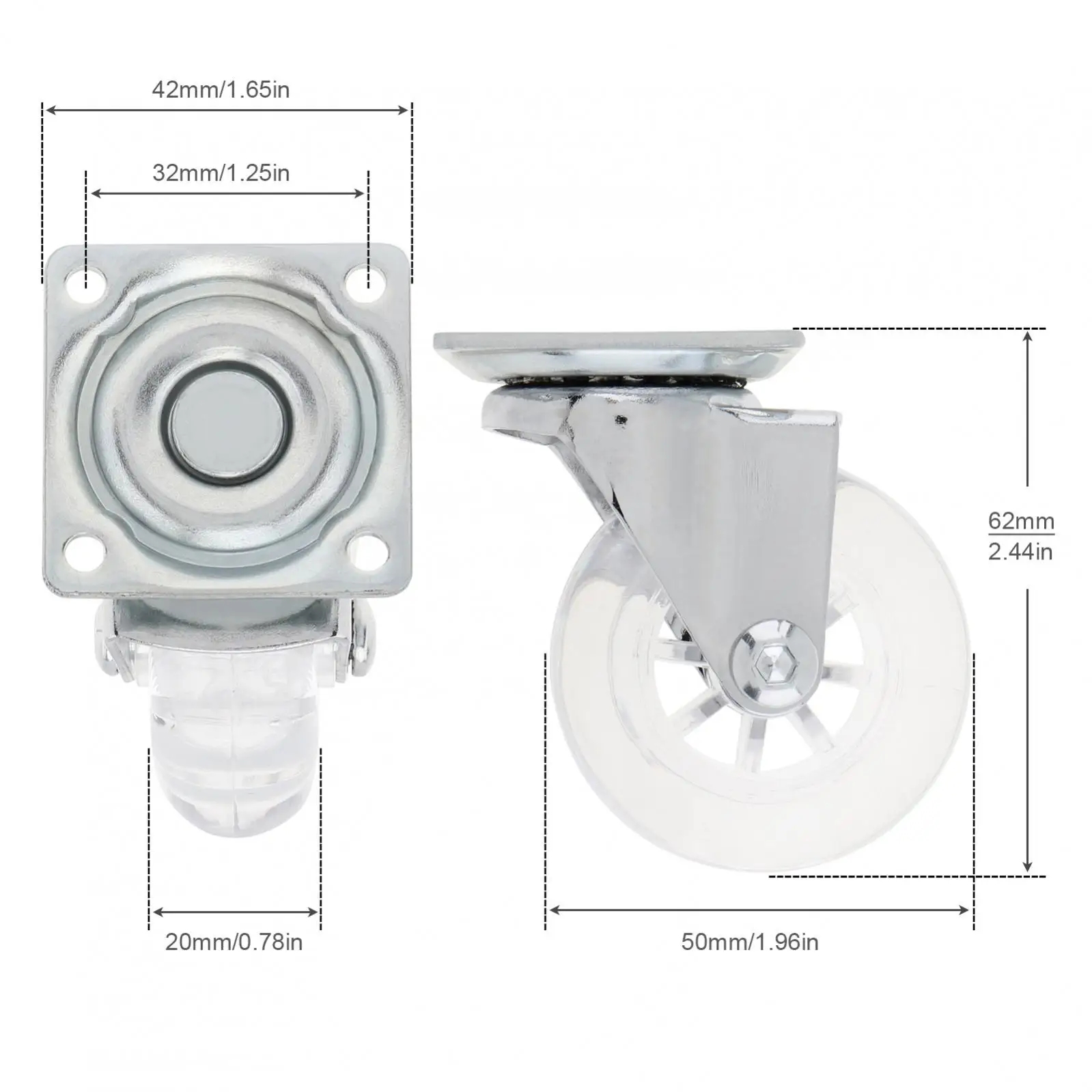 2Inch Zwenkwielen Zware Industriële Zwenkwiel Met M8x15mm Schroefdraad Stuurpen Geen Geluid PU Wielen Voor Karren werkbank
