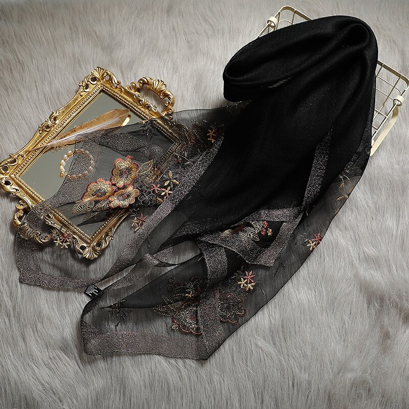 Luxury Brand silk scarf Women begonia flower silk embroidery scarf Autumn and winter female scarf ladies: Color 3