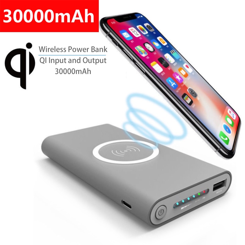 30000 Mah Draagbare Qi Draadloze Oplader Power Bank Voor Iphone Xiaomi Samsung Poverbank Externe Batterij Draadloze Oplader Powerbank