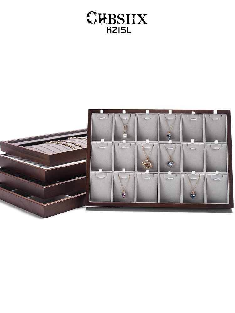 Schmuck-Präsentationstablett, Ring-Aufbewahrungstablett aus Walnussholz, Präsentationstablett für Halsketten und Armbänder, Schmucktablett