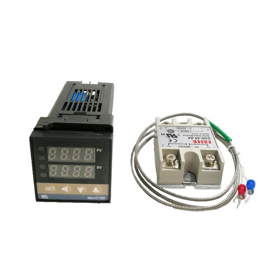 REX-C100 Digital PID Thermostat Temperature Controller digital REX-C100/ 40A SSR Relay/K Thermocouple Probe/heat sink: set2