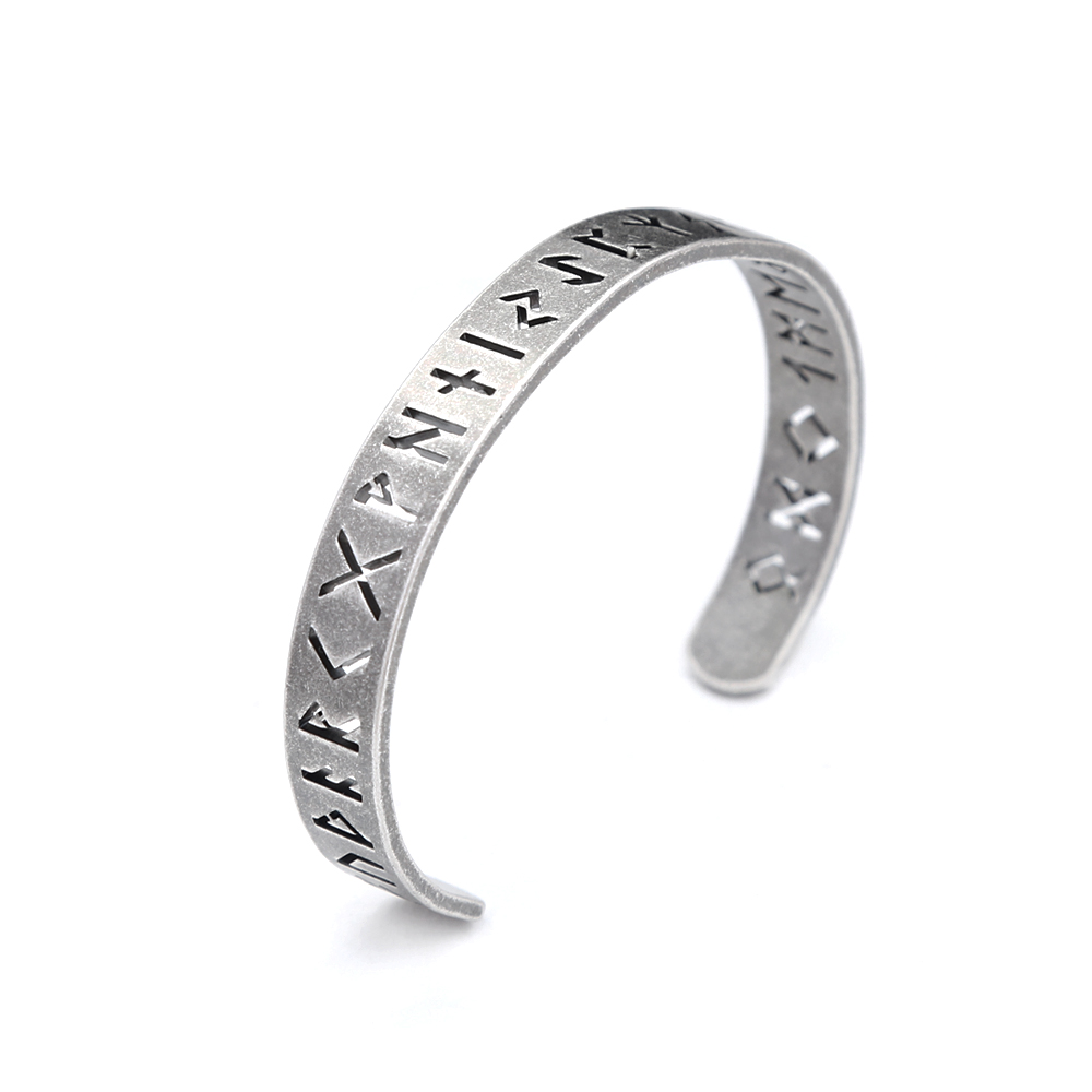 Bracelets runes vikings creux vintage nordiques pour hommes et femmes, acier inoxydable, lettre Vibasine, bracelets de manchette amulette, bijoux fantaisie: Imitation plaquée rhodium