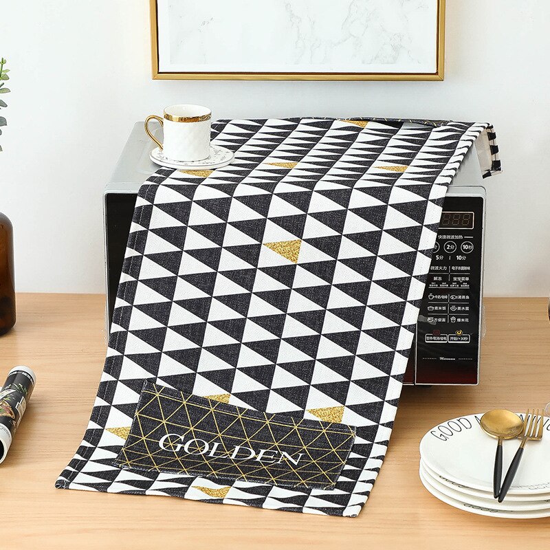 Rectangle Microwave Dust Cover Cotton Linen Double Storage Bag Accessories Decorative Hood Waterproof Microwave Kitchen Oven
