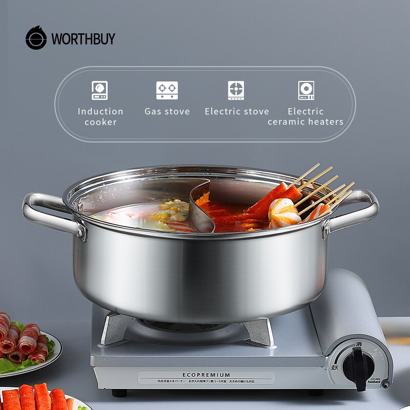 WORTHBUY Chinese Pot Met Deksel Soeplepel 18/8 Rvs Koken Pot Dubbele Smaak Pot Keuken Kookgerei