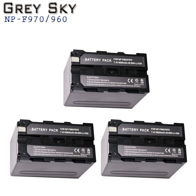 Haute capacité 7.4v 6600mAh NP-F970 NP-F960 NP F970 NP F960 batterie d'appareil photo numérique + chargeur USB pour batterie Sony NP-F960 NP-F970: 3 battery