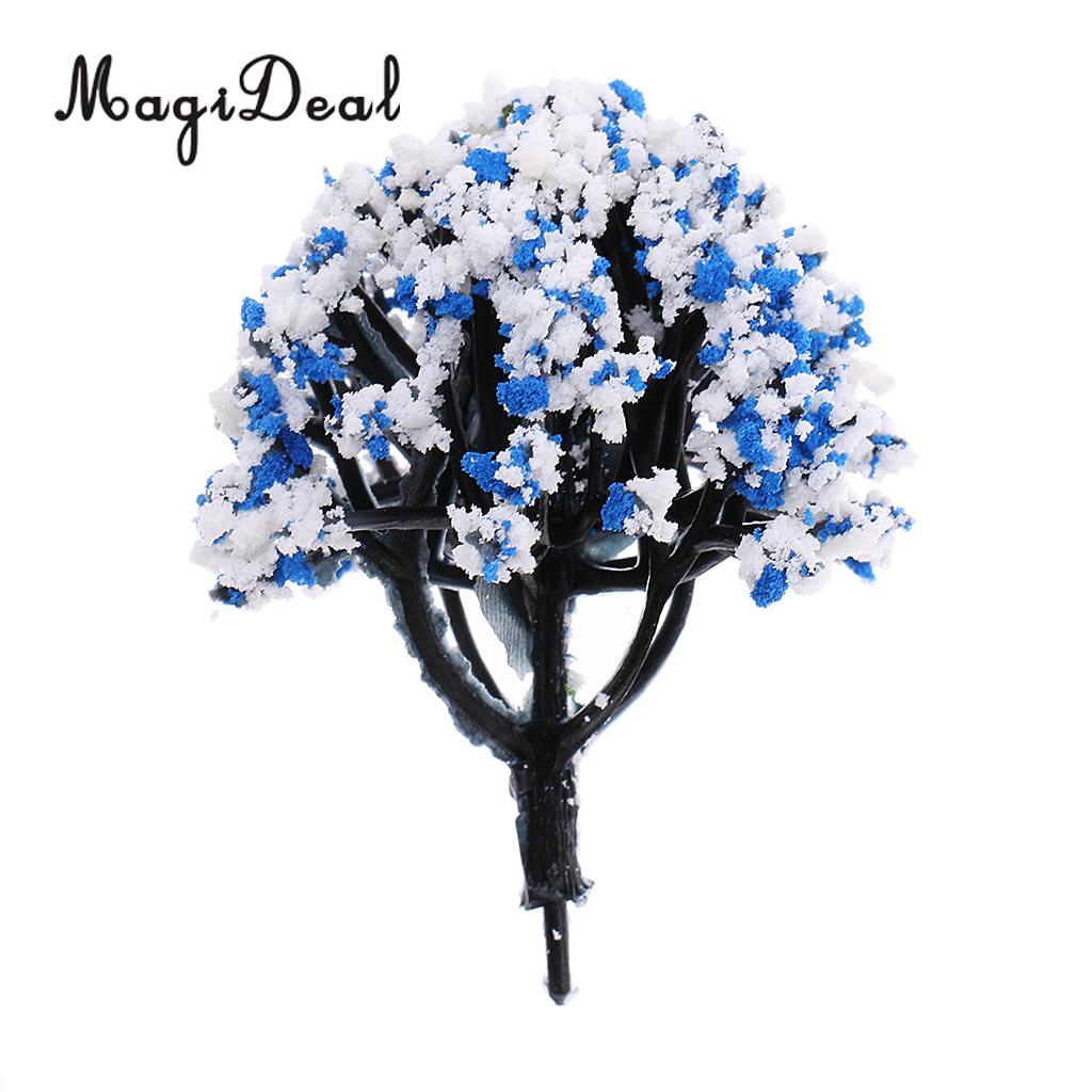 MagiDeal 10Pcs Train Railroad Garden Scene Scenery Landscape Model Trees N Scale with Flowers Model Building Kits Layout 6cm: Blue White