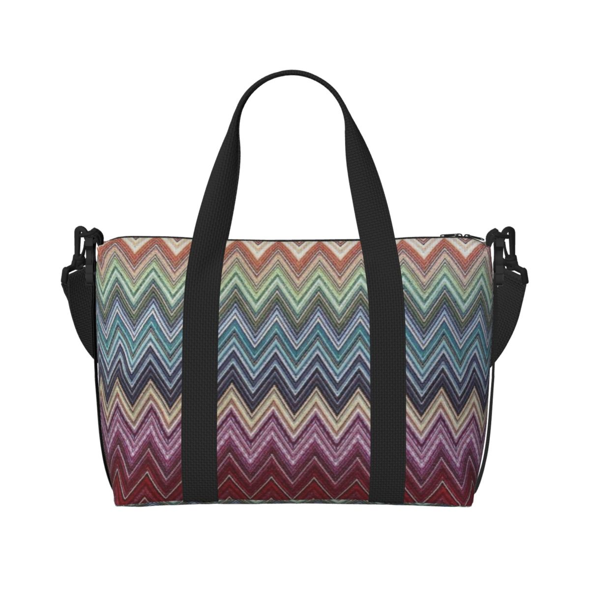Bolso de mano de playa personalizado Boho Chic moderno en Zigzags para mujer, bolsas de compras de viaje multicolores geométricas para gimnasio Extra grande: Transparente