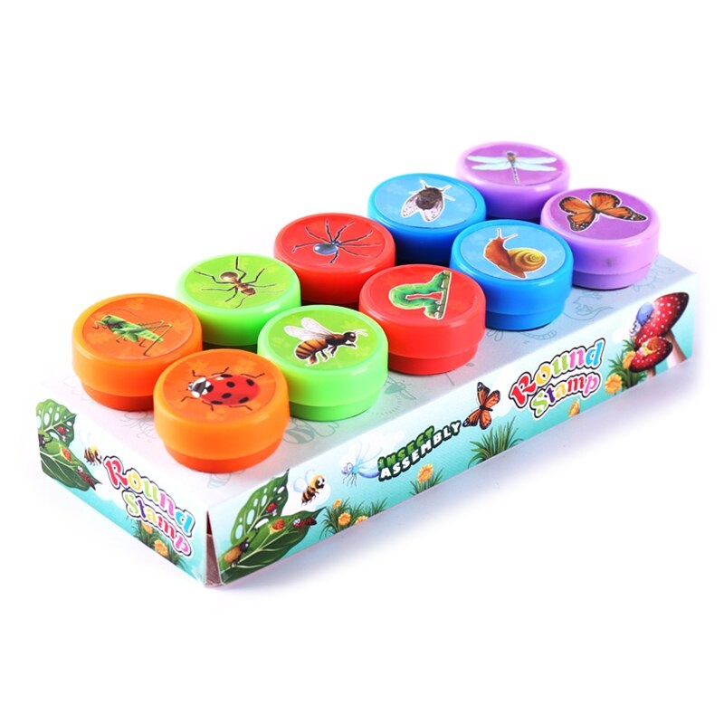 Self-ink Seal Stamp Homework Review Stamper Cartoon Stamps School Teacher Props Interactive Children Education Toy 10pcs: Cartoon insect