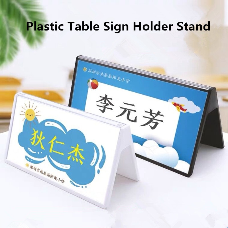 Soporte de cartel para mesa triangular de acrílico, 100x200mm, asiento de doble cara, Tarjeta De Nombre, soporte de papel
