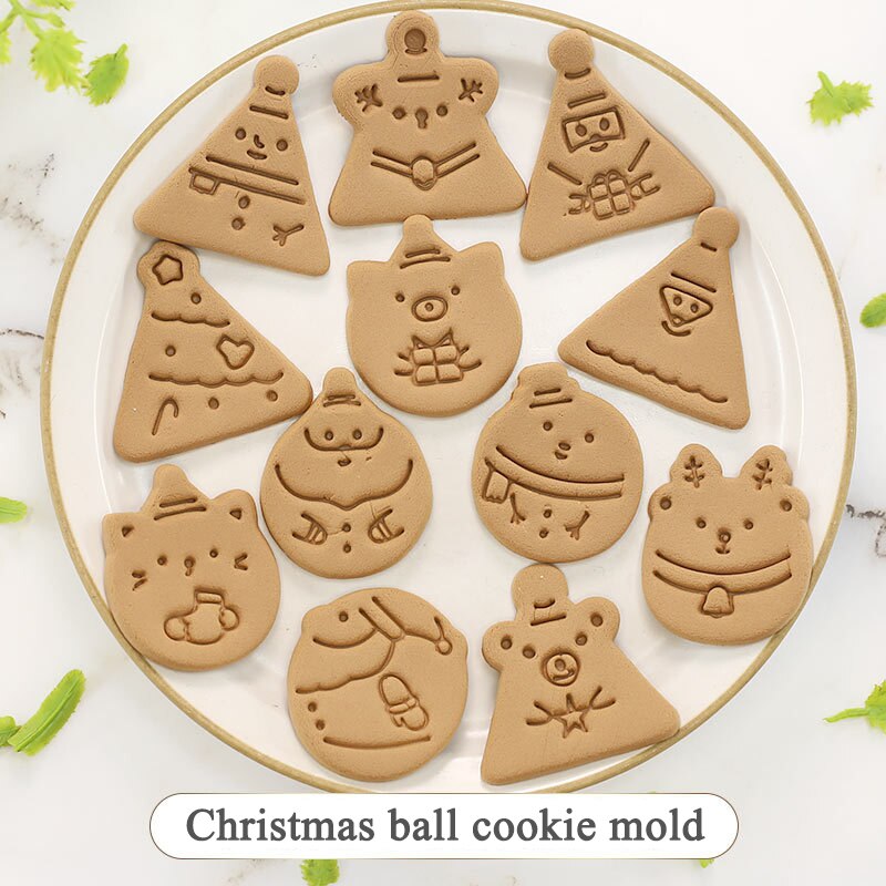 Cartoon Kerst Serie Biscuit Mold Driehoek Ronde 3D Drie-Dimensionale Drukken Keuken Handgemaakte Biscuit Cutter Bakken Tool