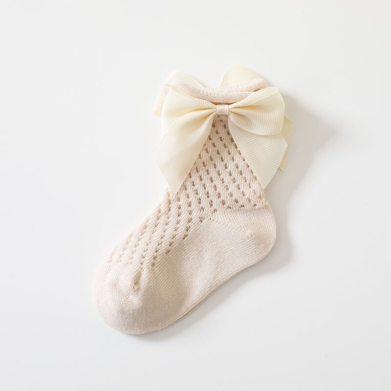 COBCO Marka małe dzieci dziewczyny skarpetki kokardka dla dzieci skarpety letnie dzieci siatka bawełna siatka hiszpańnarty styl dzieci 0-5 lat oddychające skarpety: Beige / 3-5 years old