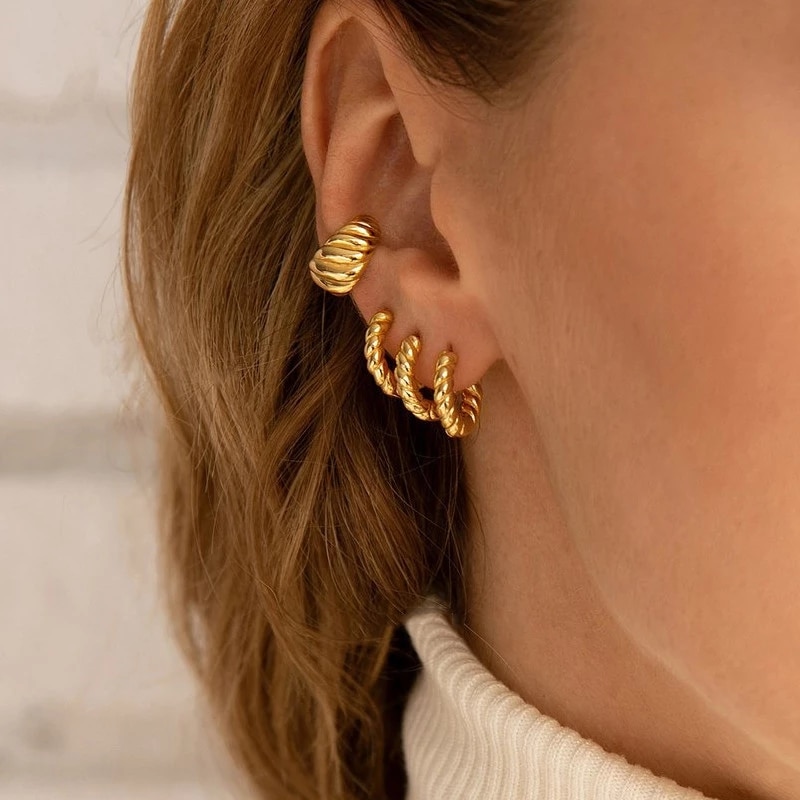 C form twist croissant øreringe til kvinder trendy chunky guld hoop øreringe cirkel rund ørering kvinde smykker  e473