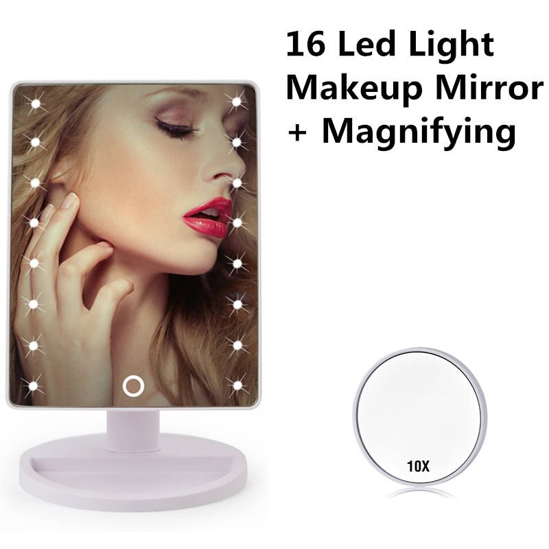 LED Touch Screen Makeup Mirror Vanity Mirror With 16/22 LED Lights Health Beauty Adjustable Countertop 180 Rotating: 16 LED Set W