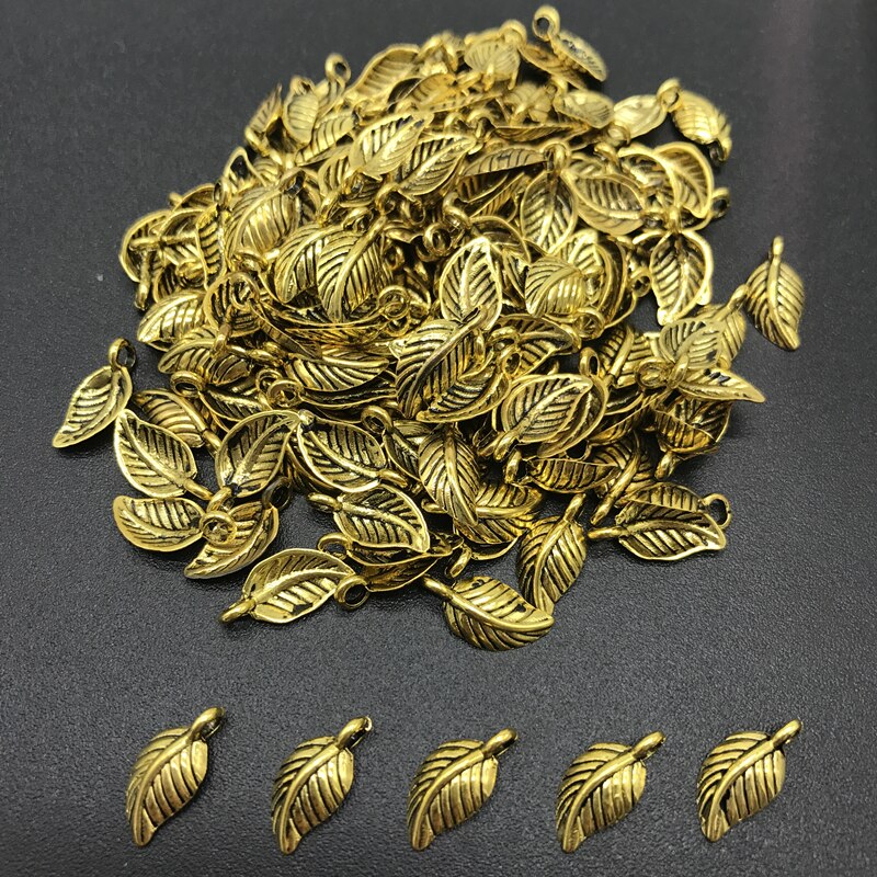 60pcs/Lot 15mm Alloy Beads Cap Ancient Charms Leaves Shape Pendant Charms For Jewelry Making: Golden