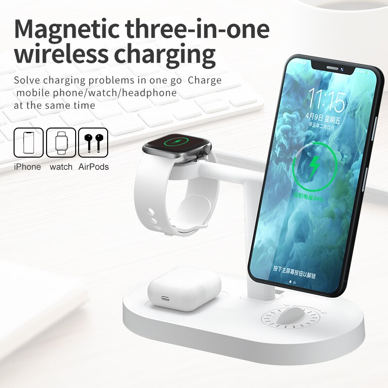 15W Magnetische 3 In 1 Bamboe Hout Draadloze Oplader Station Voor Mobiele Telefoon Smart Watch Oordopjes Met Aroma fast Charger