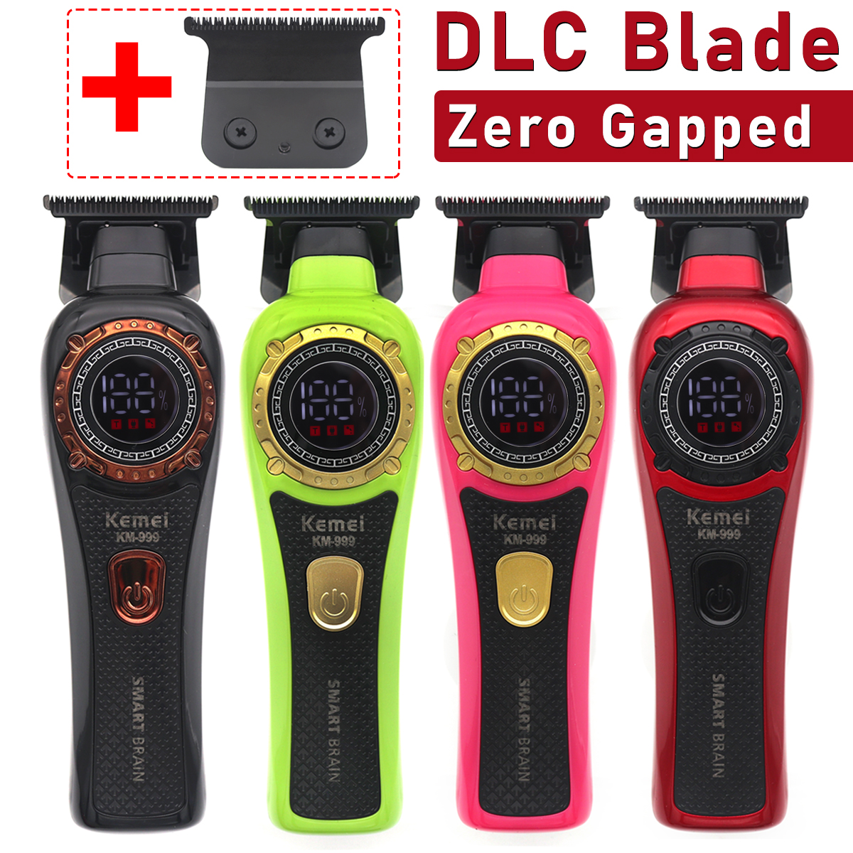 Kemei KM-999 Hair Trimmer for Men DLC T-Blade Zero Gapped LED Display Cordless USB Hair Clipper Finishing Machine