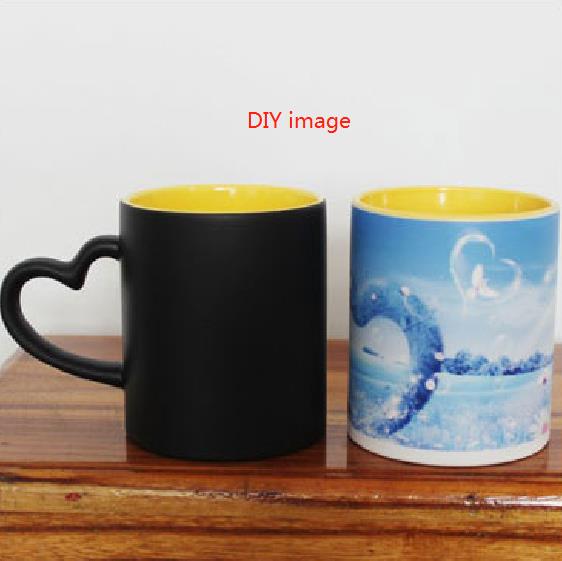 Blank 350ML 12oz Ceramic Magic Mug without Printing for Sublimation use: Inside Yellow