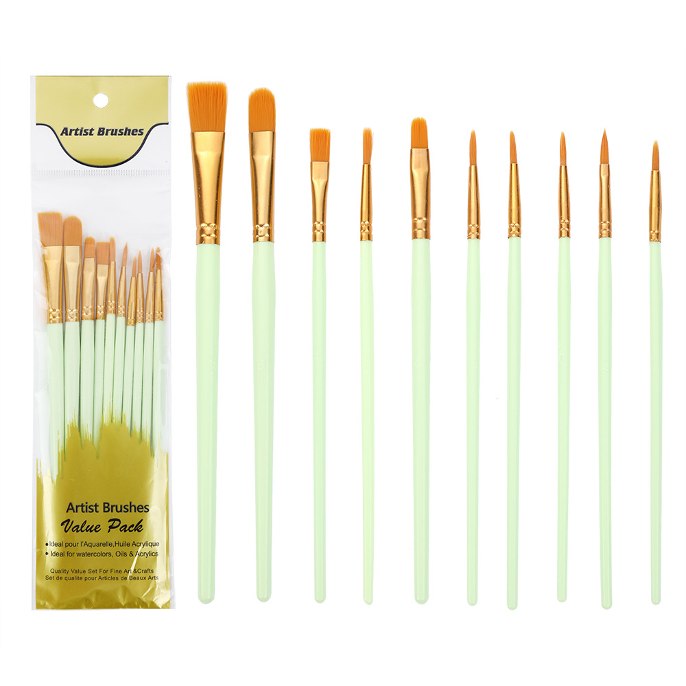BOMEIJIA Art Supplies Watercolors 10 Pcs Plastic Rod Color Brush Set Drawing Oil Paint Brushes: green