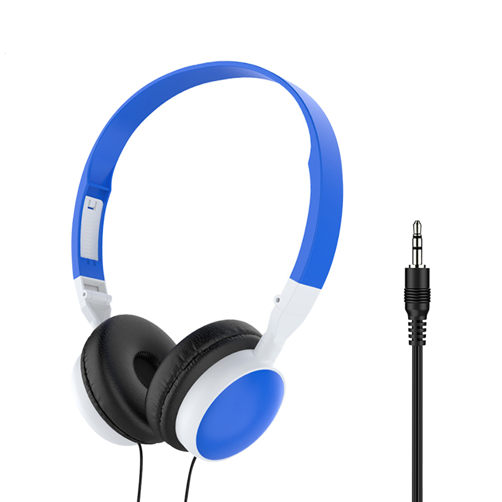 Moda com fio dobrável fones de ouvido 3.5mm alta fidelidade áudio baixo fone música esportes jogo fone para telefone desktop tablets pc: Azul