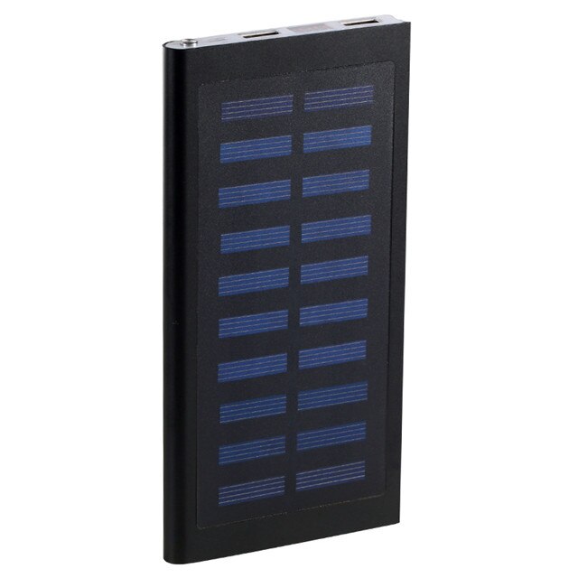 Solenergibank 50000 mah 2 usb eksternt batteri led bærbar powerbank mobiltelefon solcelleoplader til smartphone: Sort