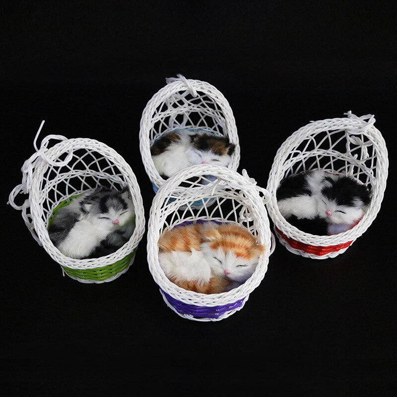 Cesta colgante con forma de gato de simulación, artesanía de juguete de felpa, juguetes blandos de para estudiantes y niños, decoración para de vacaciones, peluches de vocalización