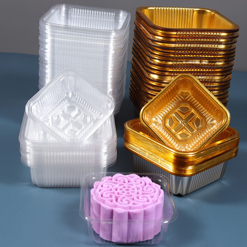 100pcs Moon Cake Bottom Tray Packaging Box Egg Yolk Crisp Mung Bean Cake Inner Tray Golden Thickened Blister Packing Plate Decor